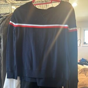 Navy crew sweater with Red and White Stripe